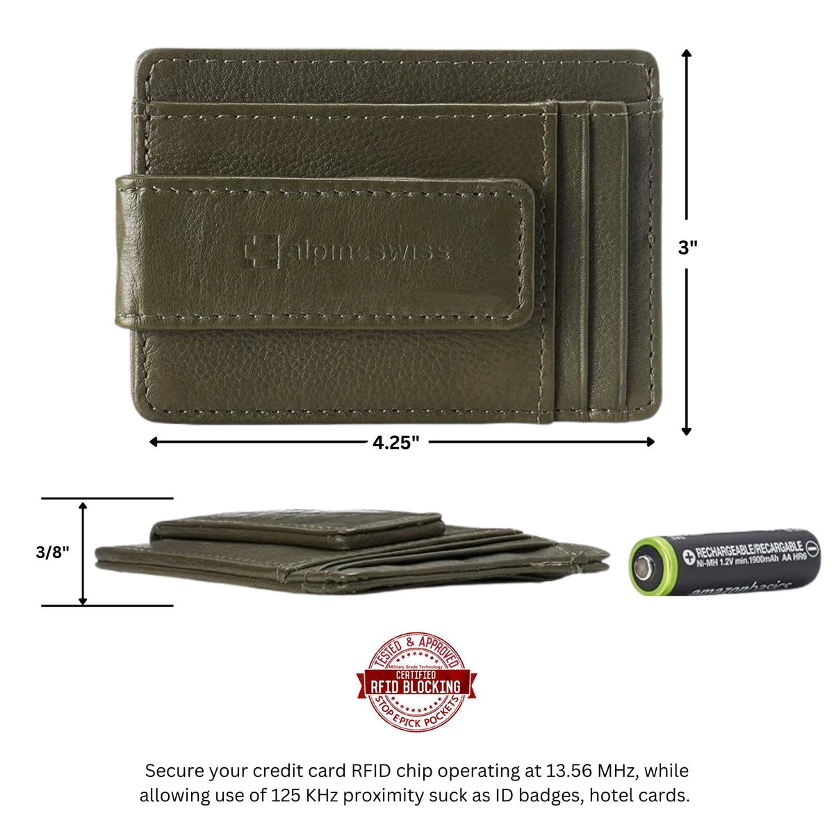 Alpine Swiss Mens RFID Safe Magnetic Money Clip Wallet Slim Front Pocket Wallet – Olive