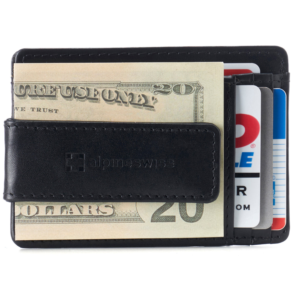 Alpine Swiss Mens RFID Safe Magnetic Money Clip Wallet Slim Front Pocket Wallet – Smooth Finish Black