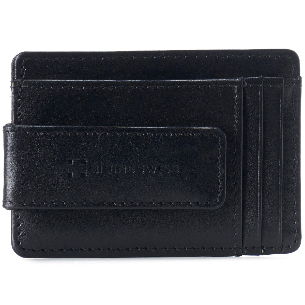 Alpine Swiss Mens RFID Safe Magnetic Money Clip Wallet Slim Front Pocket Wallet – Smooth Finish Black