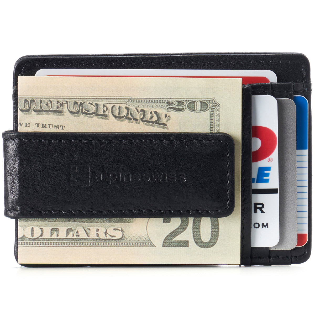 Alpine Swiss Mens RFID Safe Magnetic Money Clip Wallet Slim Front Pocket Wallet – Black