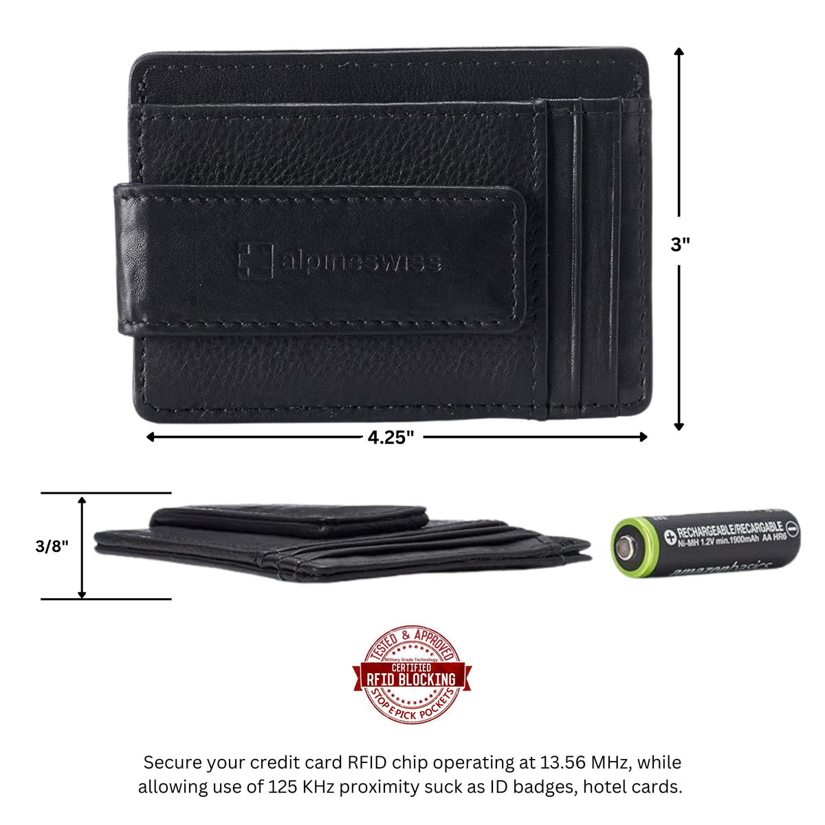 Alpine Swiss Mens RFID Safe Magnetic Money Clip Wallet Slim Front Pocket Wallet – Black