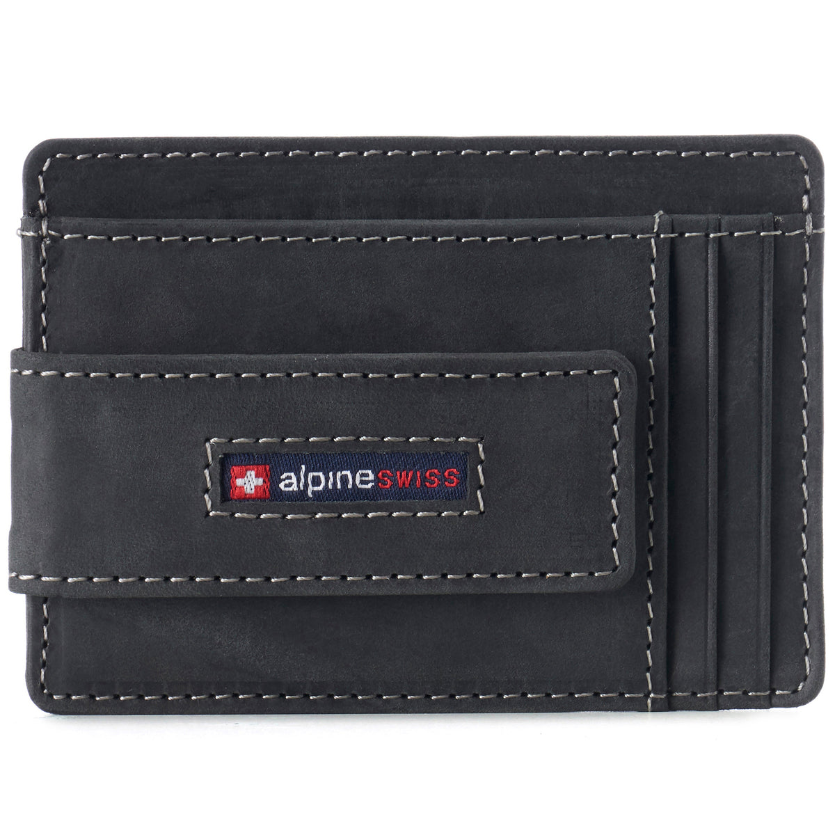 Alpine Swiss Mens RFID Safe Magnetic Money Clip Wallet Slim Front Pocket Wallet – Nubuck Black