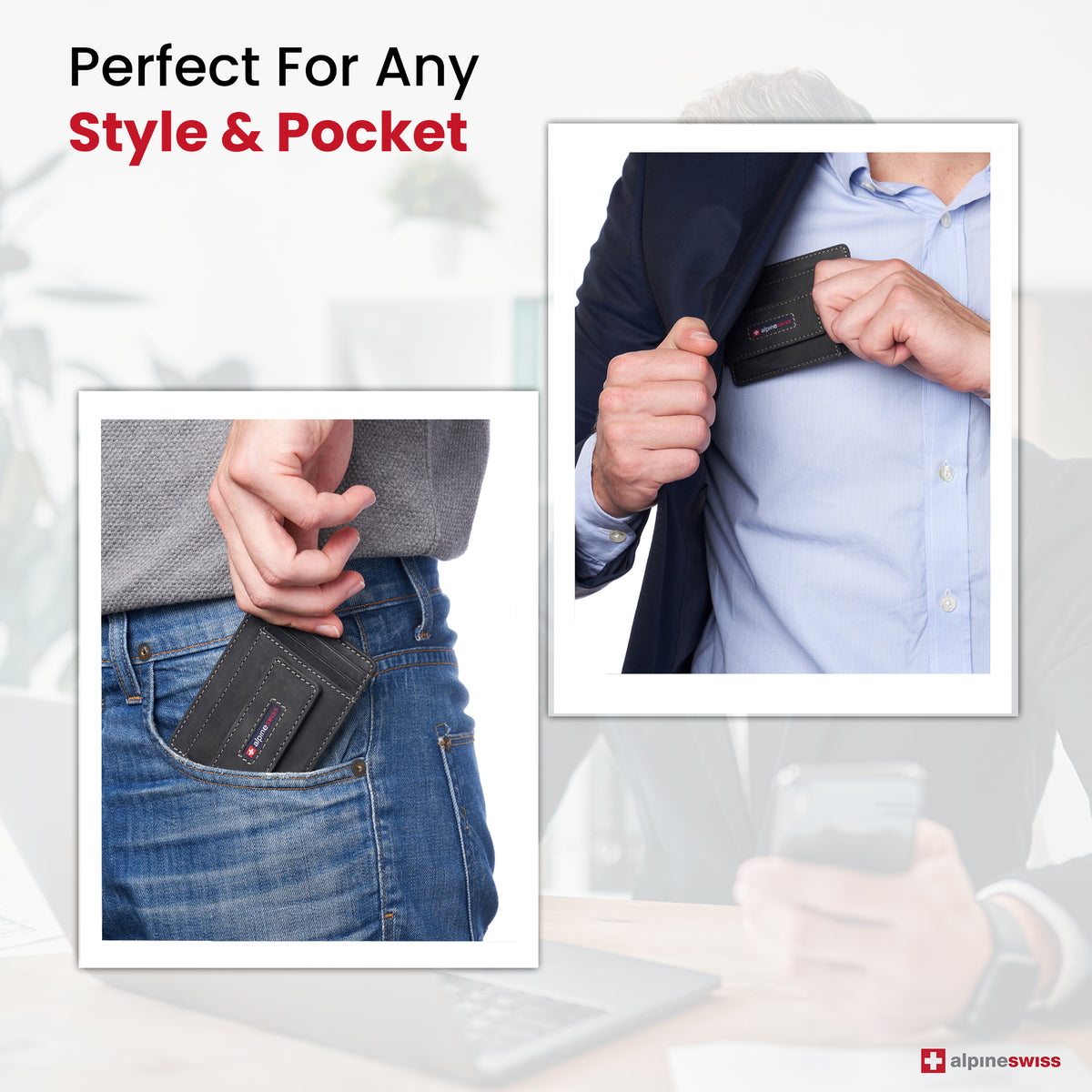 Alpine Swiss Mens RFID Safe Magnetic Money Clip Wallet Slim Front Pocket Wallet – Nubuck Black