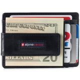 Alpine Swiss Mens RFID Safe Magnetic Money Clip Wallet Slim Front Pocket Wallet – Glossy Nappa Black