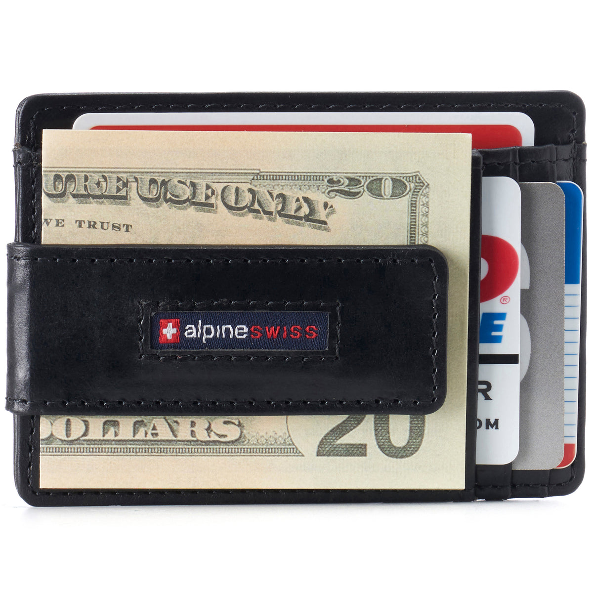 Alpine Swiss Mens RFID Safe Magnetic Money Clip Wallet Slim Front Pocket Wallet – Glossy Nappa Black
