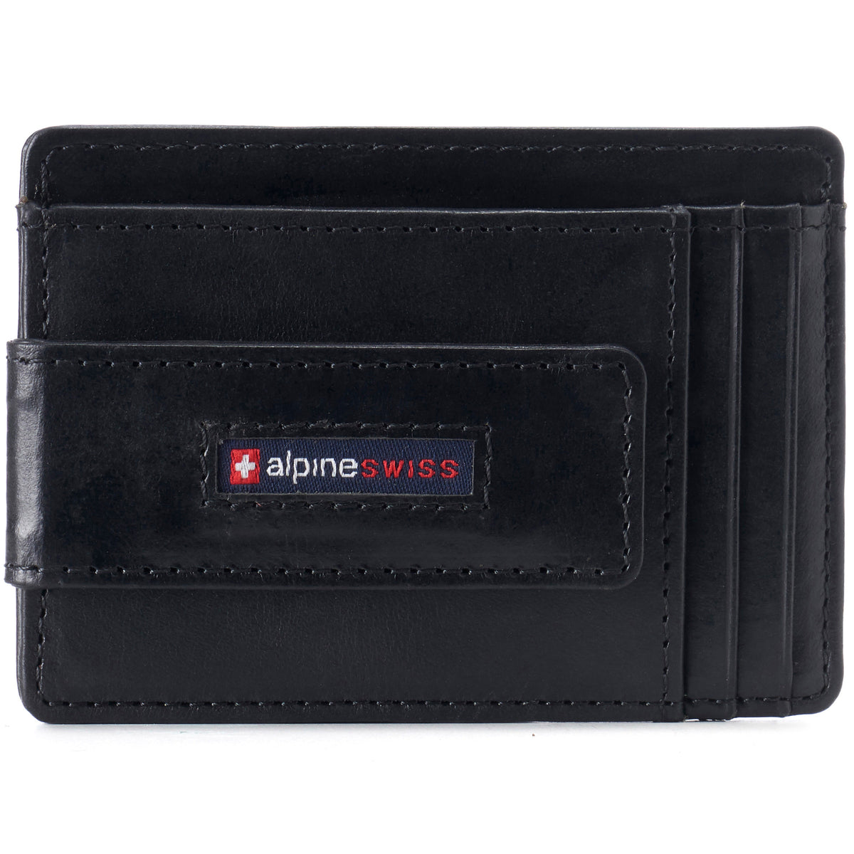 Alpine Swiss Mens RFID Safe Magnetic Money Clip Wallet Slim Front Pocket Wallet – Glossy Nappa Black