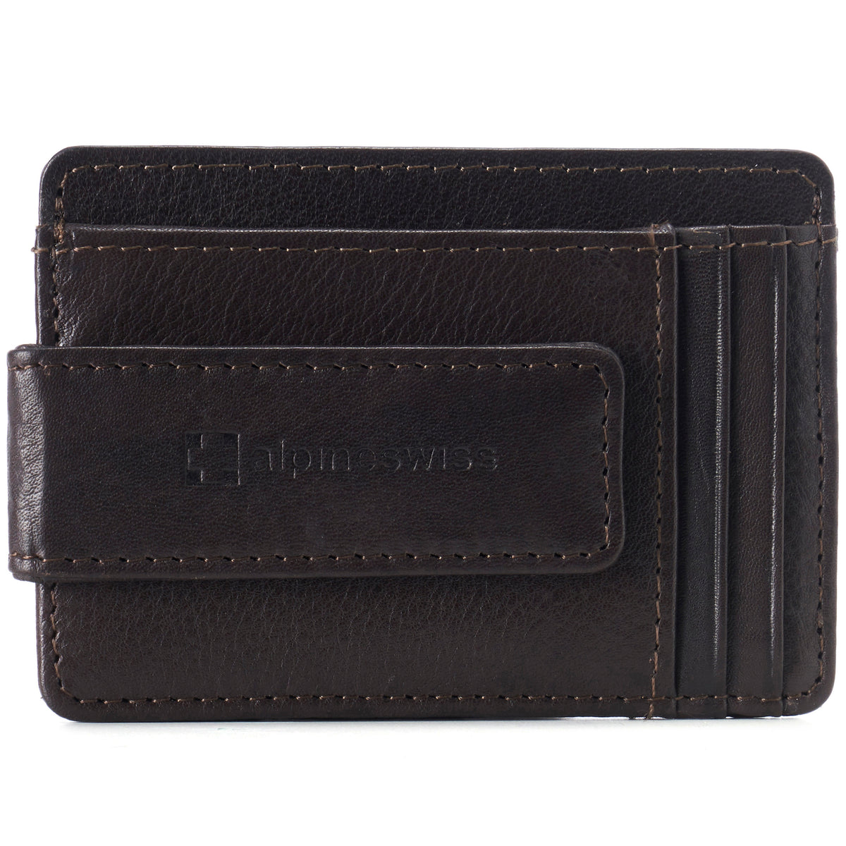Alpine Swiss Mens RFID Safe Magnetic Money Clip Wallet Slim Front Pocket Wallet – Brown