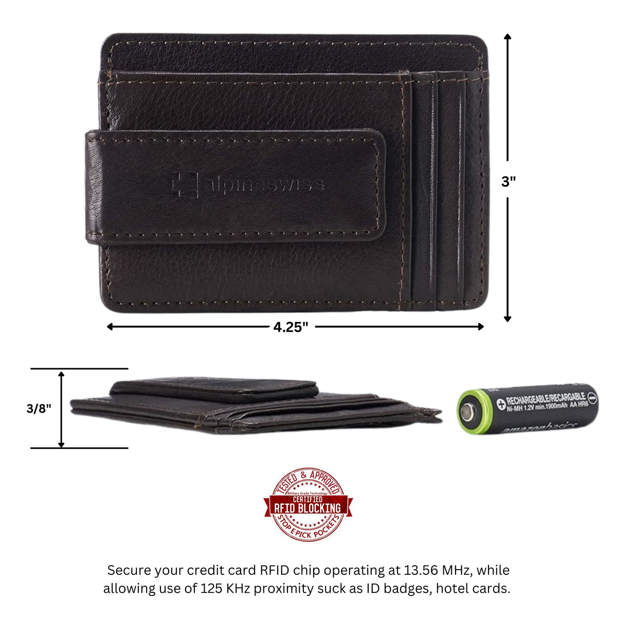 Alpine Swiss Mens RFID Safe Magnetic Money Clip Wallet Slim Front Pocket Wallet – Brown