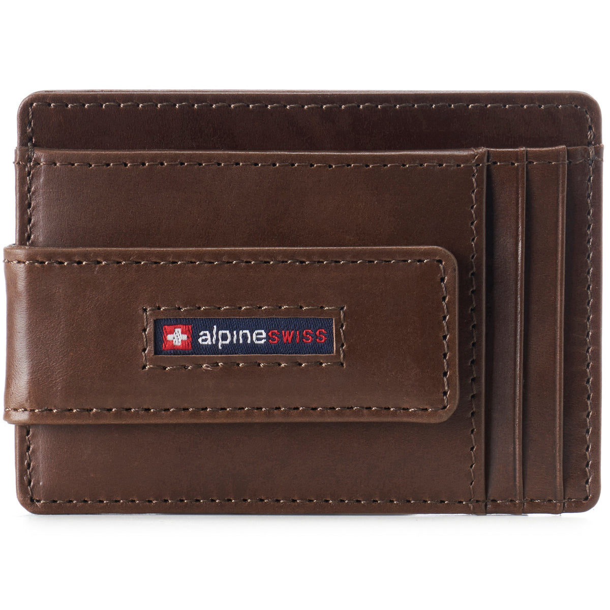 Alpine Swiss Mens RFID Safe Magnetic Money Clip Wallet Slim Front Pocket Wallet – Glossy Nappa Brown