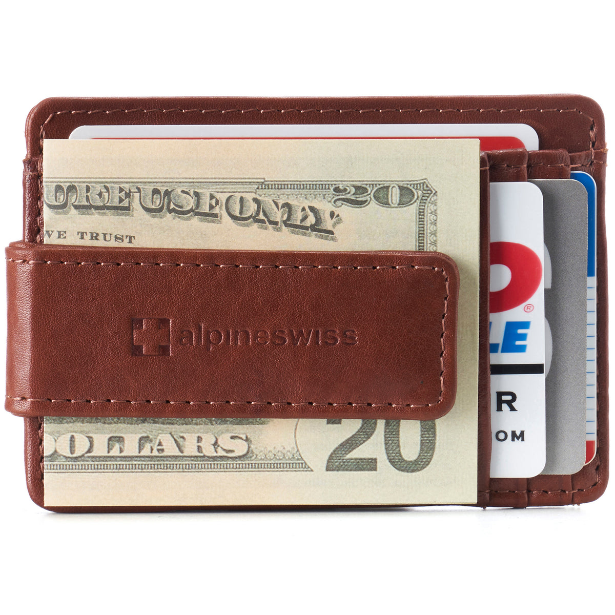 Alpine Swiss Mens RFID Safe Magnetic Money Clip Wallet Slim Front Pocket Wallet – Tan