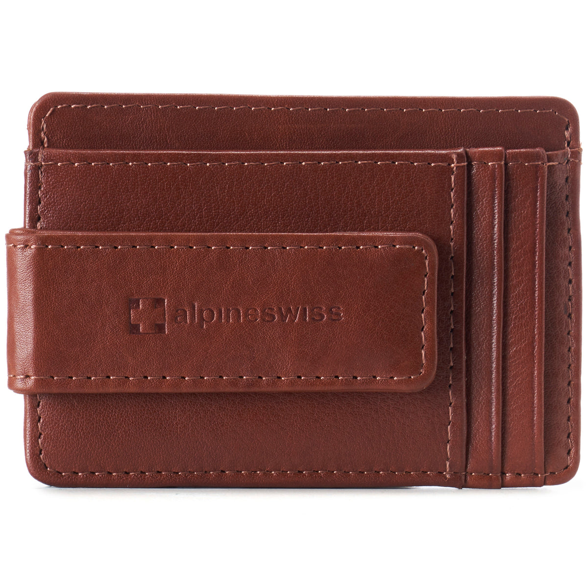 Alpine Swiss Mens RFID Safe Magnetic Money Clip Wallet Slim Front Pocket Wallet – Tan