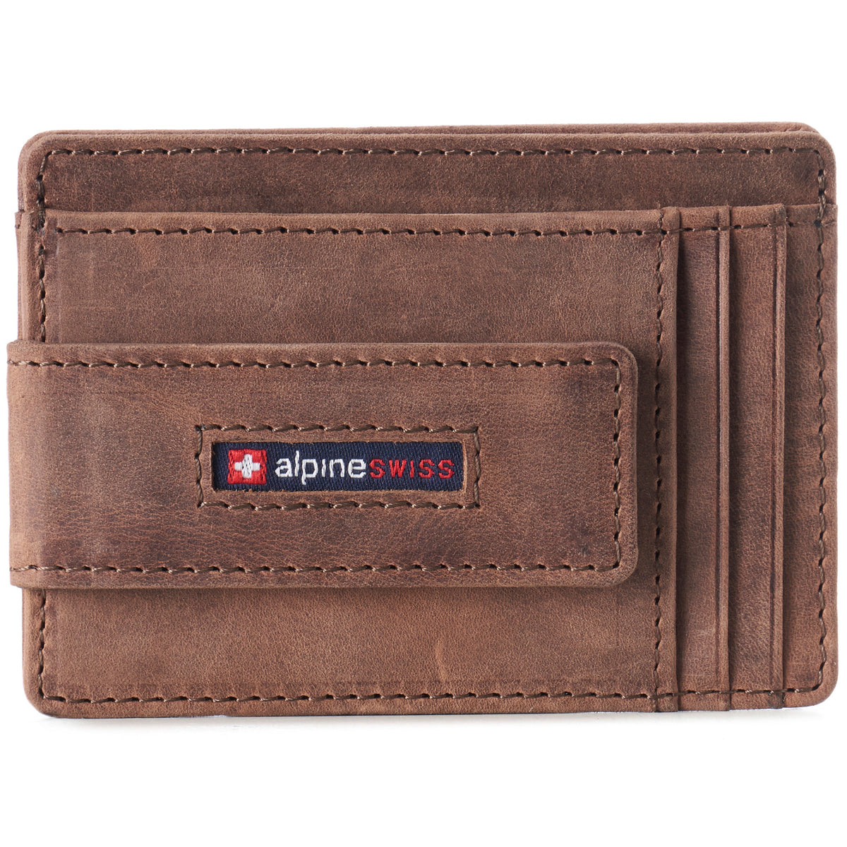 Alpine Swiss Mens RFID Safe Magnetic Money Clip Wallet Slim Front Pocket Wallet – Nubuck Tan