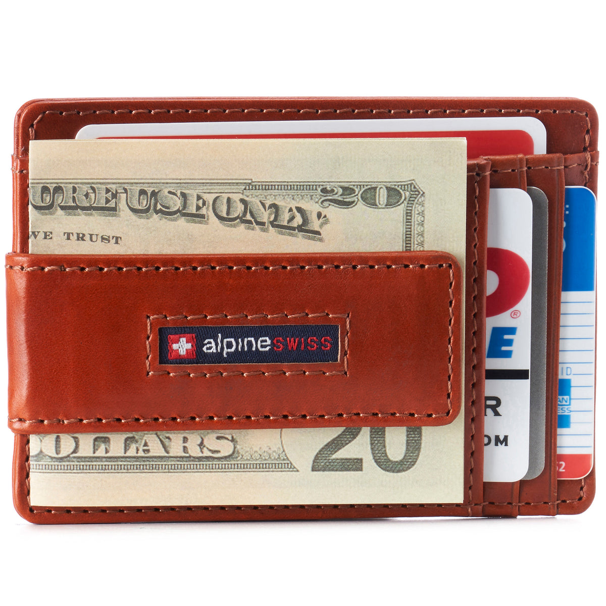 Alpine Swiss Mens RFID Safe Magnetic Money Clip Wallet Slim Front Pocket Wallet – Glossy Nappa Tan