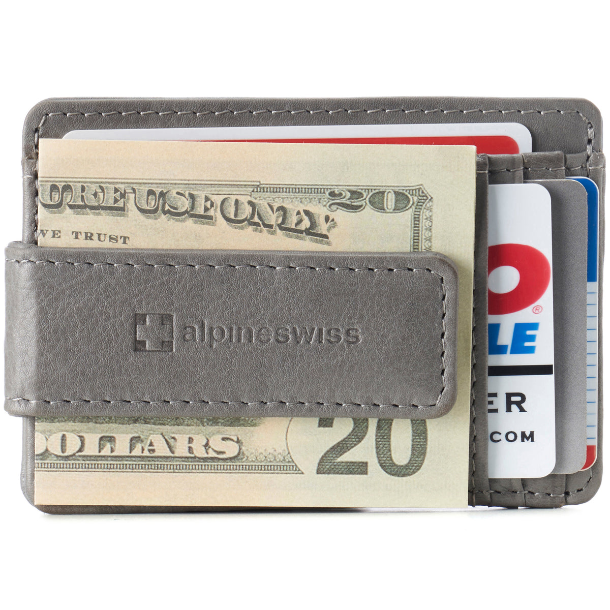 Alpine Swiss Mens RFID Safe Magnetic Money Clip Wallet Slim Front Pocket Wallet – Gray