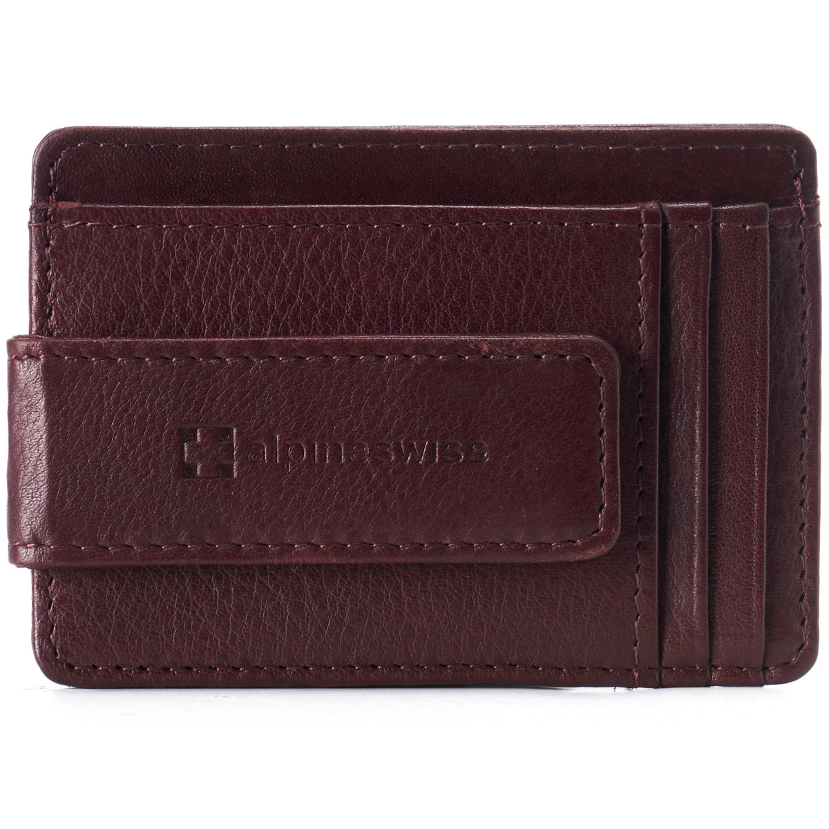 Alpine Swiss Mens RFID Safe Magnetic Money Clip Wallet Slim Front Pocket Wallet – Burgundy
