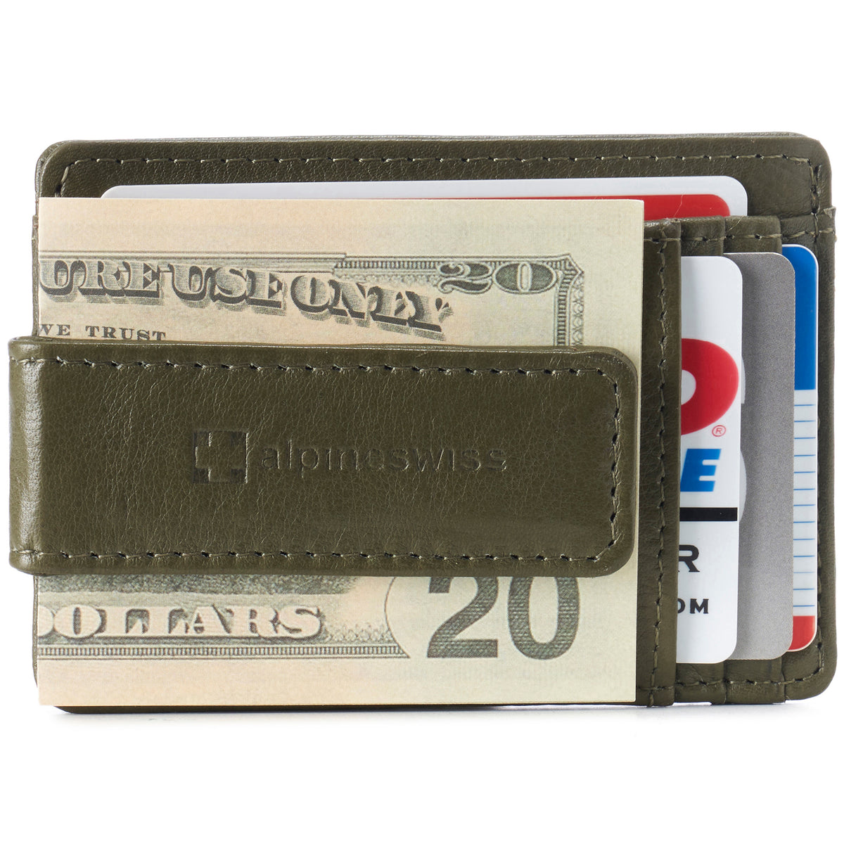 Alpine Swiss Mens RFID Safe Magnetic Money Clip Wallet Slim Front Pocket Wallet – Olive