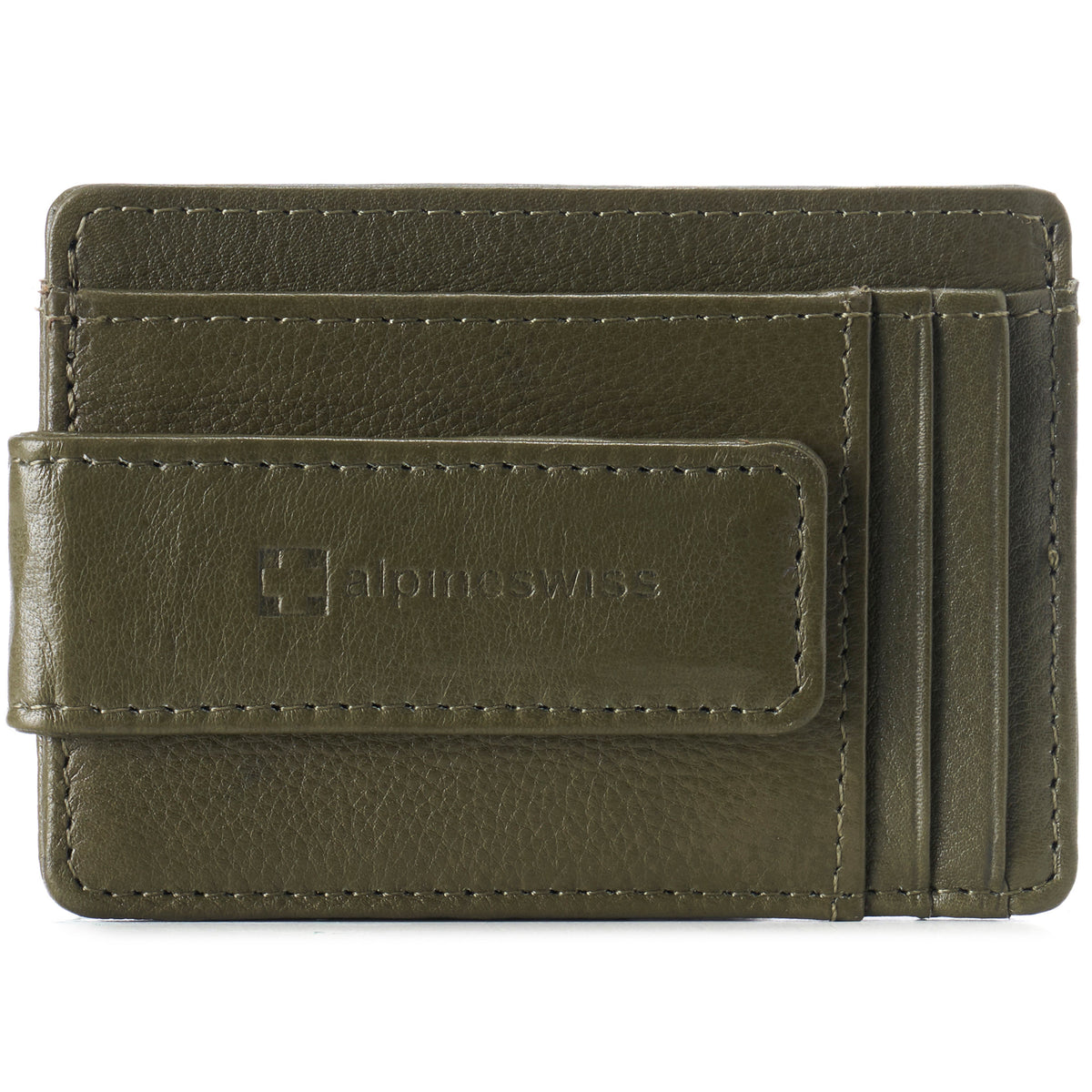 Alpine Swiss Mens RFID Safe Magnetic Money Clip Wallet Slim Front Pocket Wallet – Olive