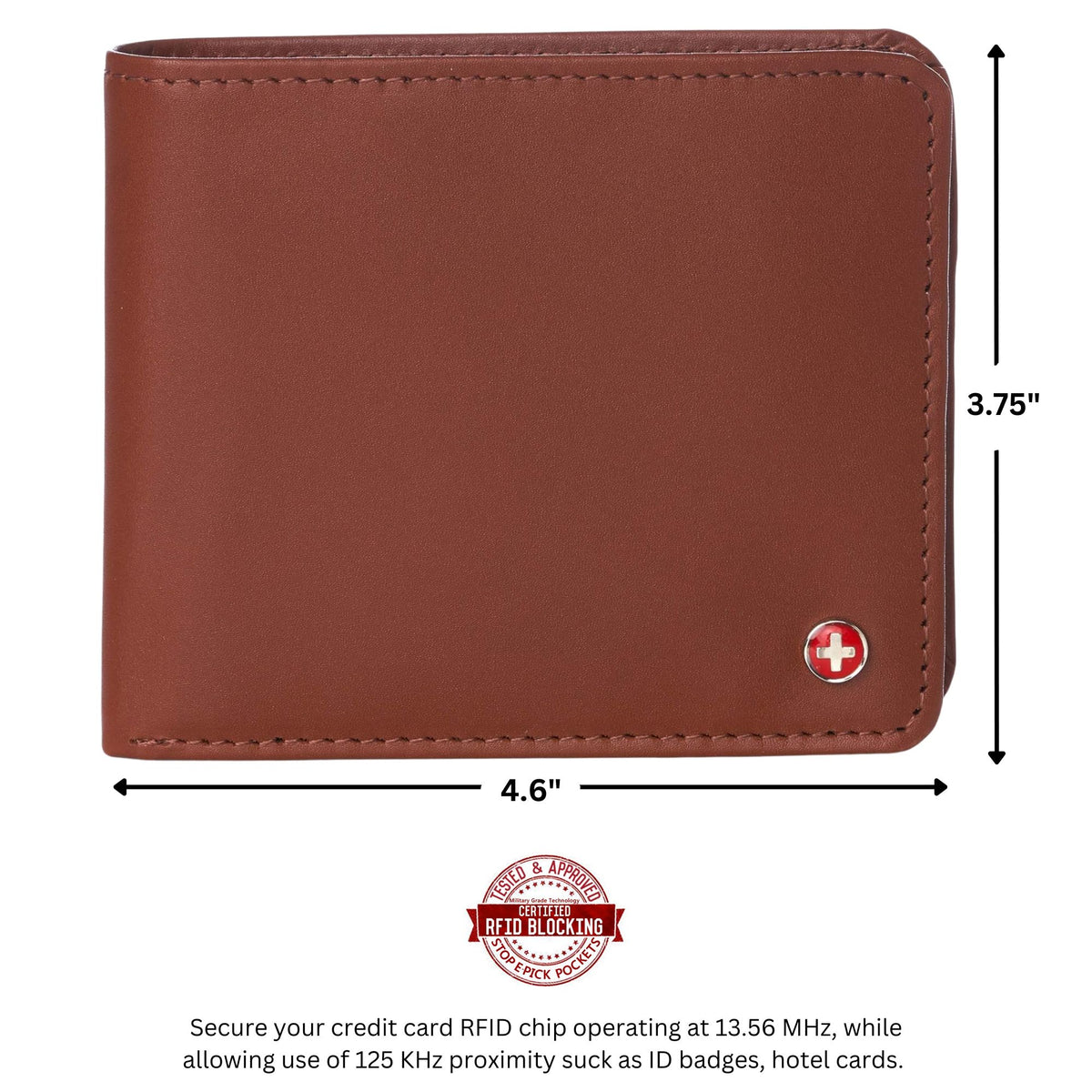 Alpine Swiss RFID Mathias Mens Wallet Deluxe Capacity Passcase Bifold With Divided – Smooth Finish Tan