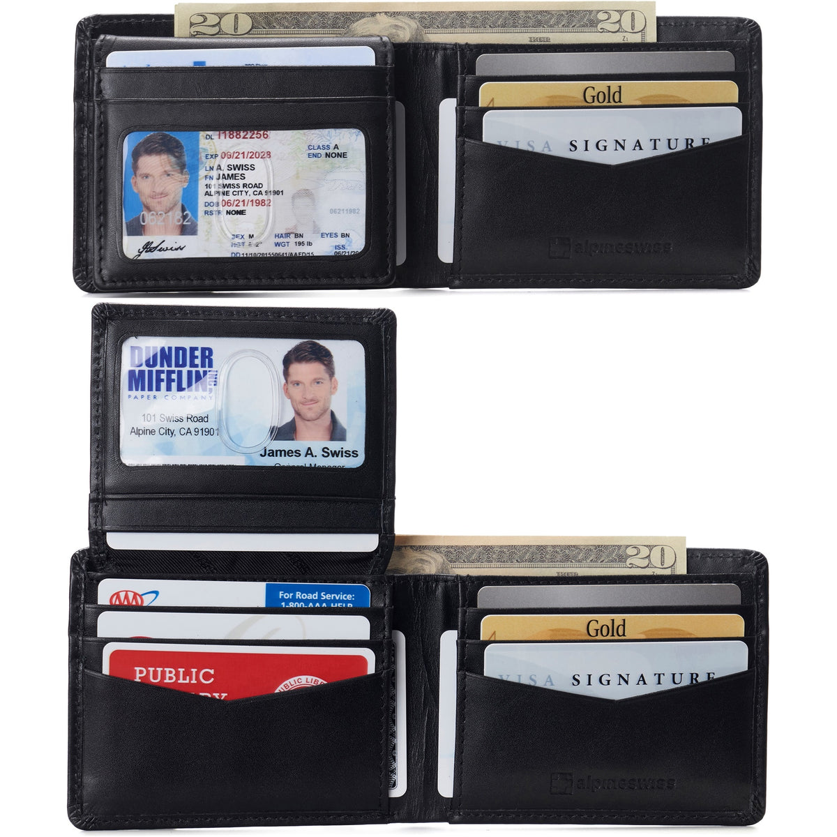 Alpine Swiss Connor Executive Bifold Wallet – Smooth Finish Black