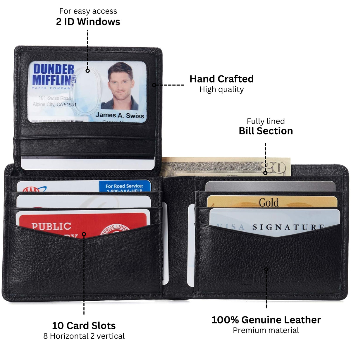 Alpine Swiss Connor Executive Bifold Wallet – Black