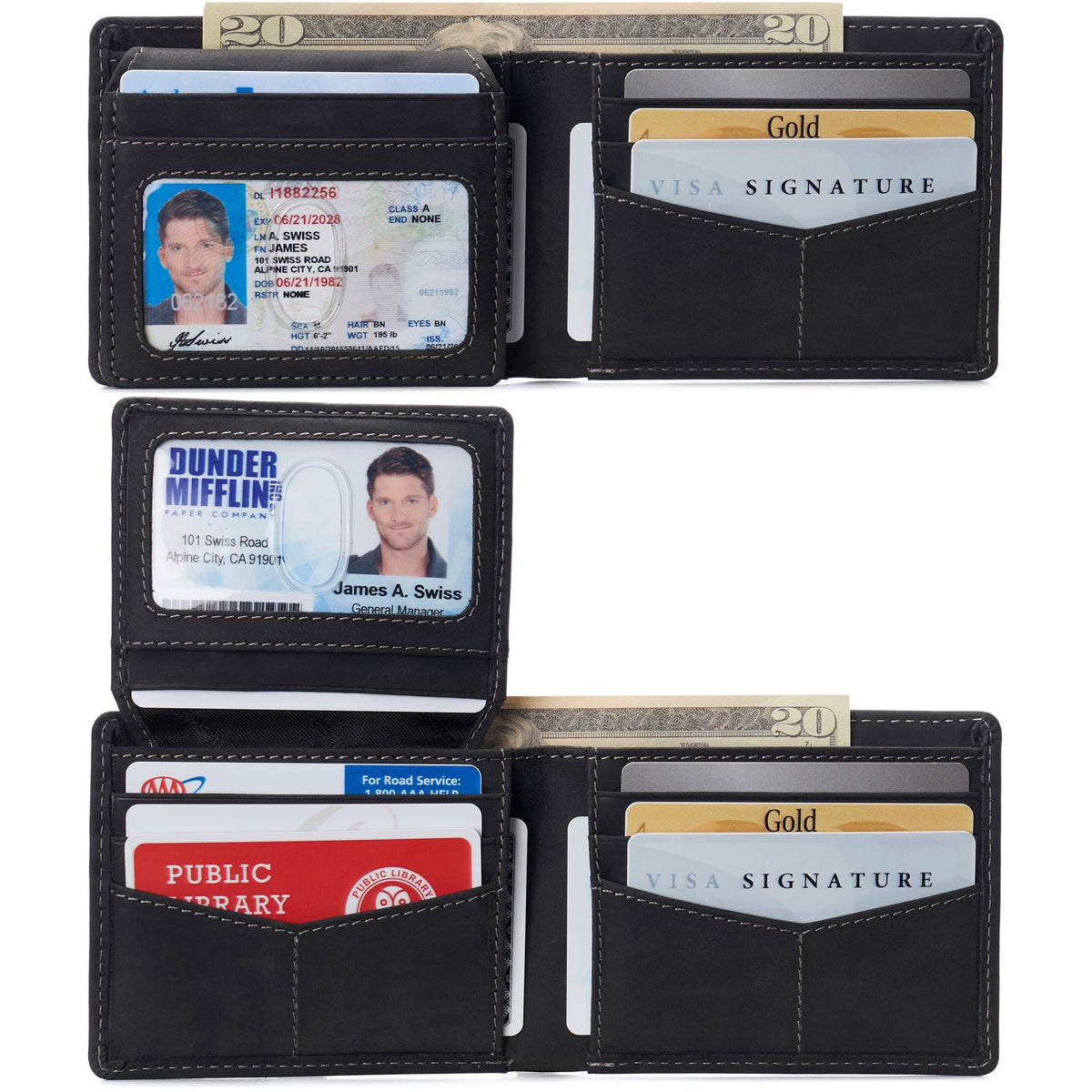 Alpine Swiss Connor Executive Bifold Wallet – Nubuck Black
