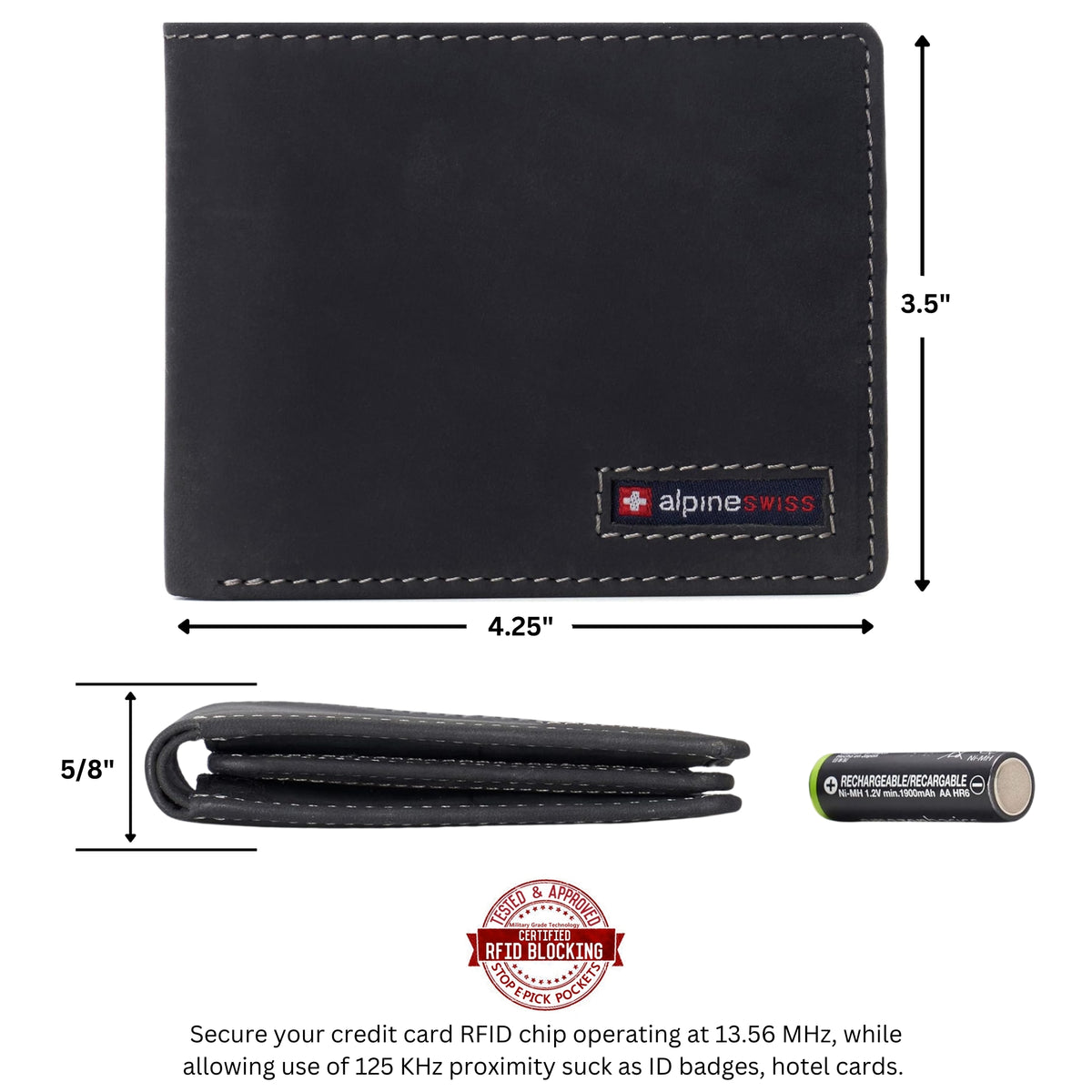 Alpine Swiss Connor Executive Bifold Wallet – Nubuck Black