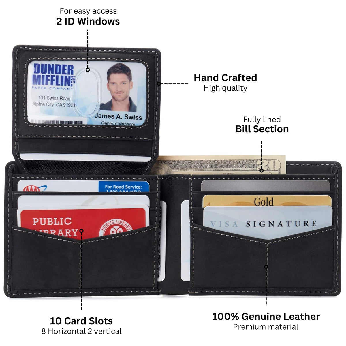 Alpine Swiss Connor Executive Bifold Wallet – Nubuck Black