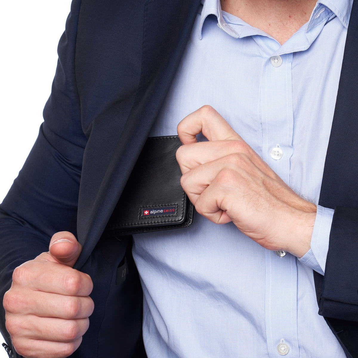 Alpine Swiss Connor Executive Bifold Wallet – Glossy Nappa Black