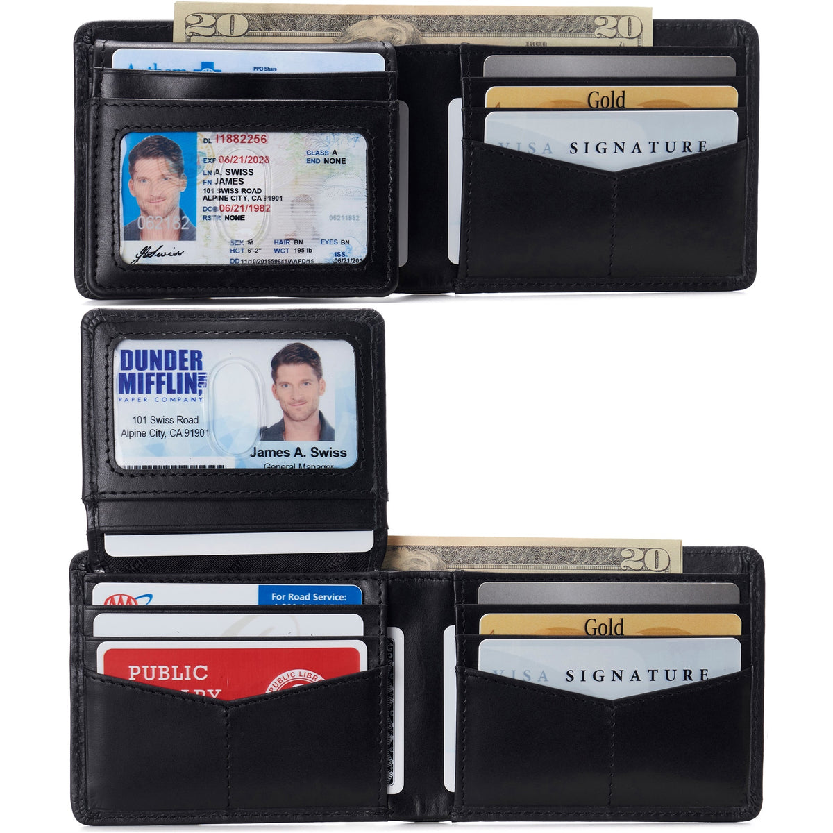 Alpine Swiss Connor Executive Bifold Wallet – Glossy Nappa Black