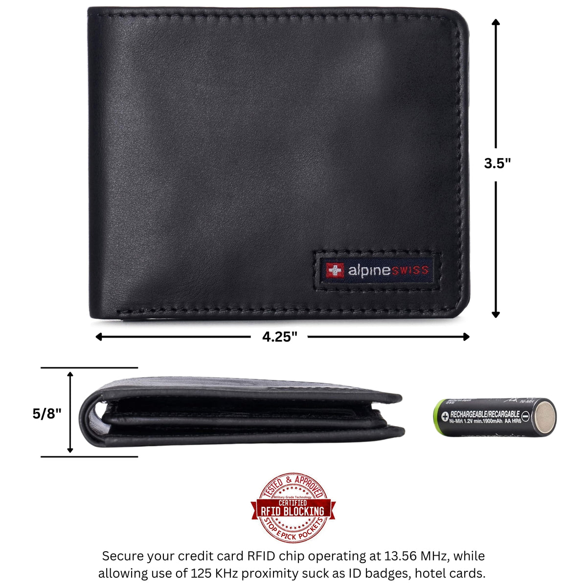 Alpine Swiss Connor Executive Bifold Wallet – Glossy Nappa Black