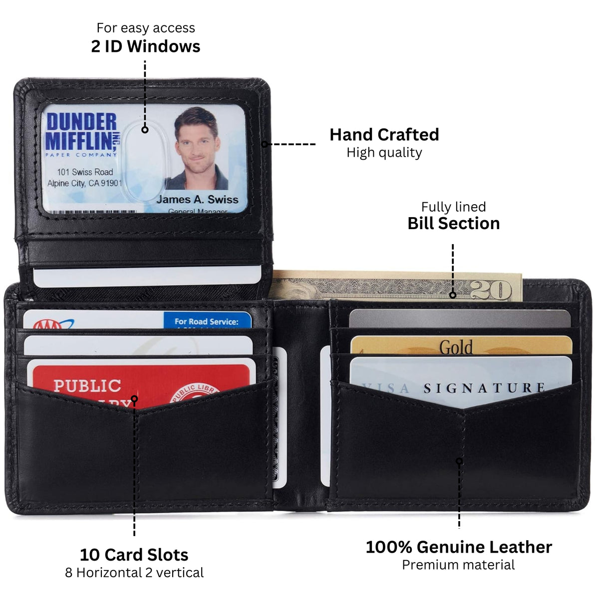 Alpine Swiss Connor Executive Bifold Wallet – Glossy Nappa Black