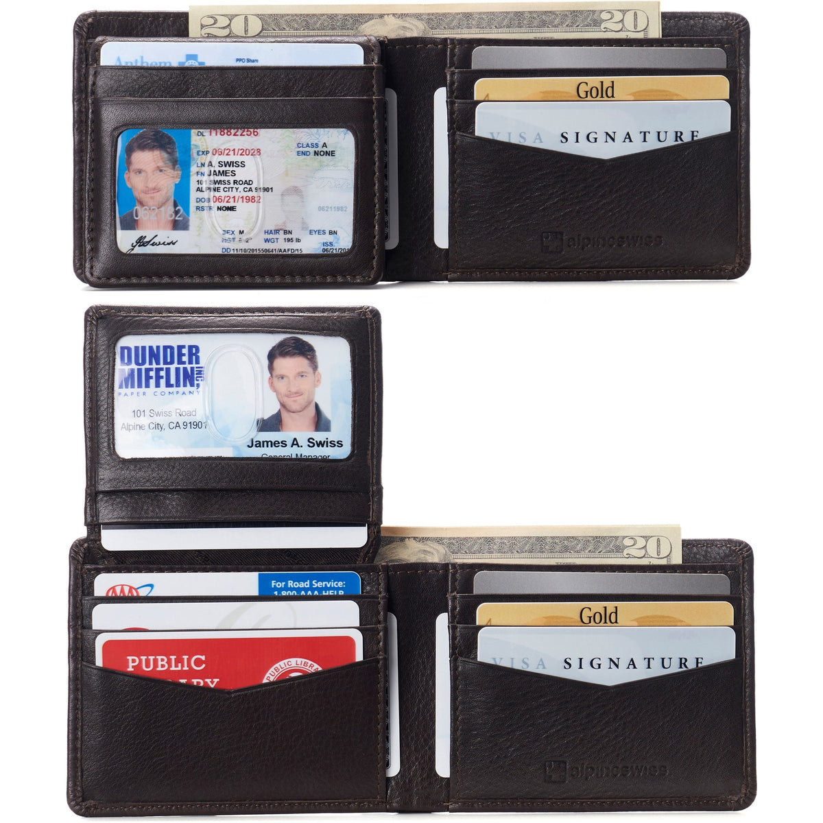 Alpine Swiss Connor Executive Bifold Wallet – Brown