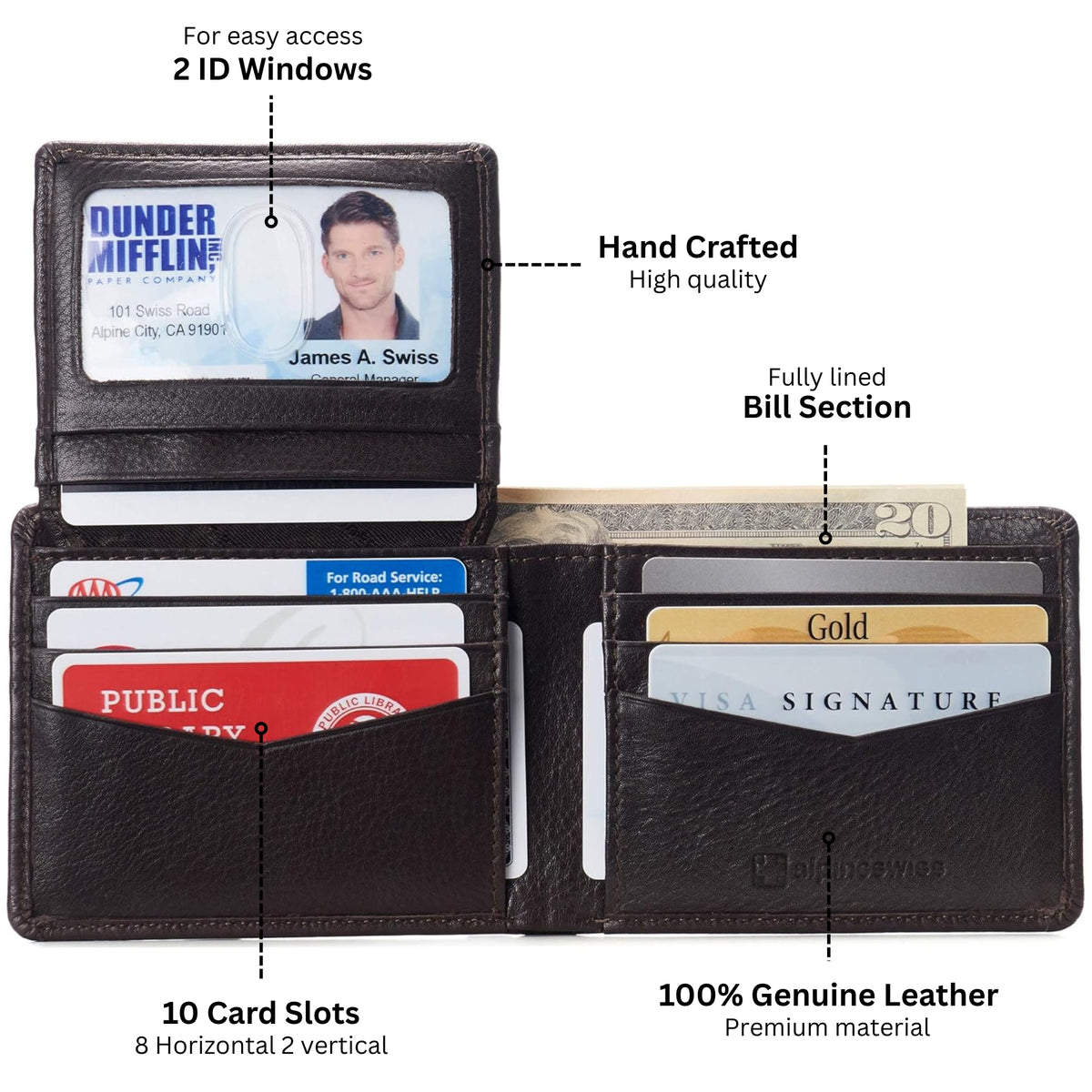 Alpine Swiss Connor Executive Bifold Wallet – Brown