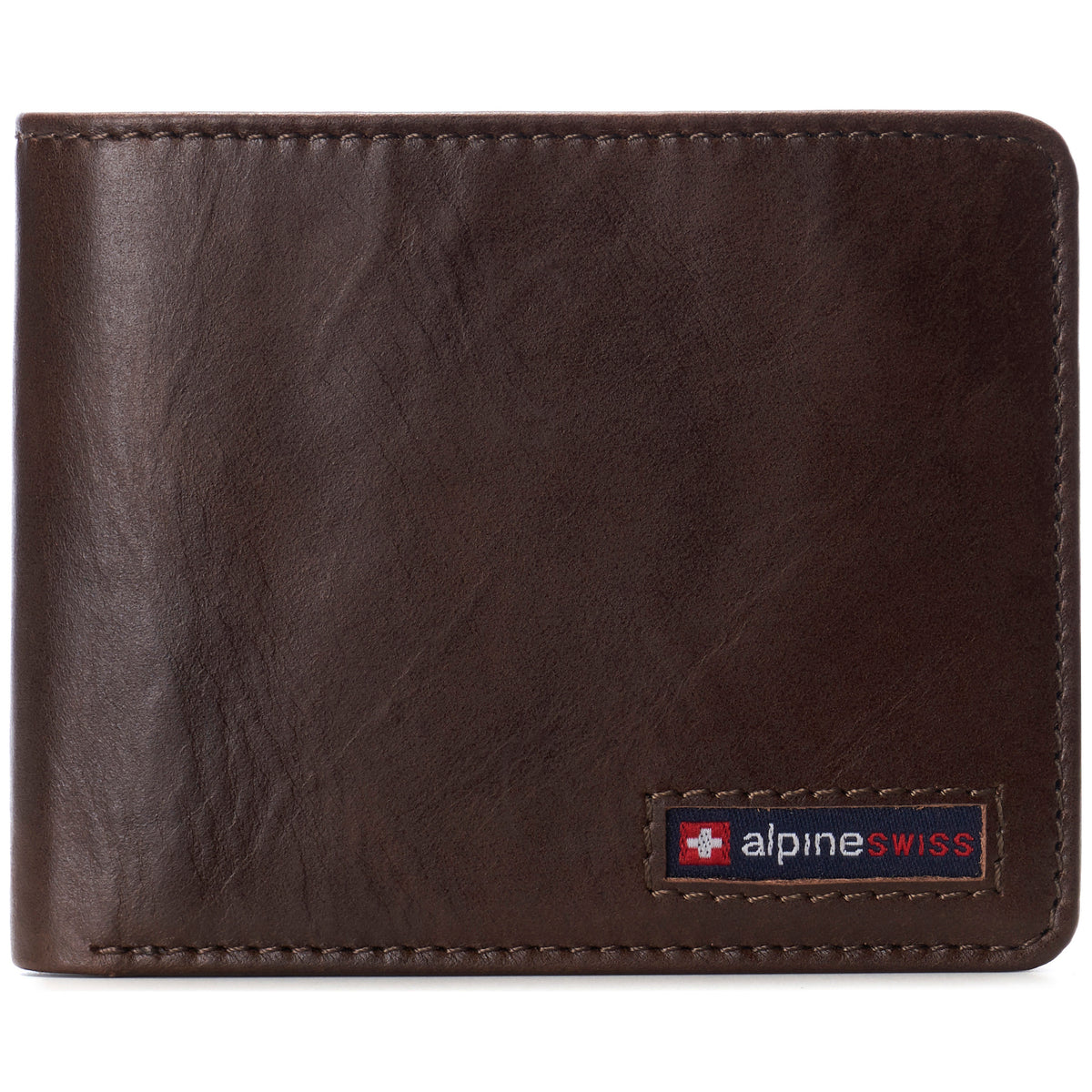Alpine Swiss Connor Executive Bifold Wallet – Glossy Nappa Brown