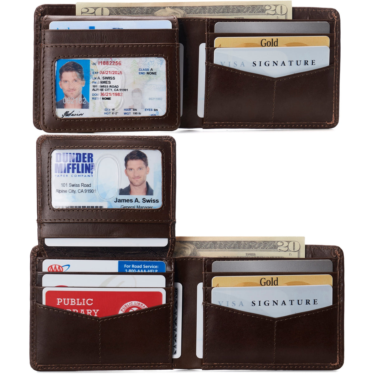 Alpine Swiss Connor Executive Bifold Wallet – Glossy Nappa Brown