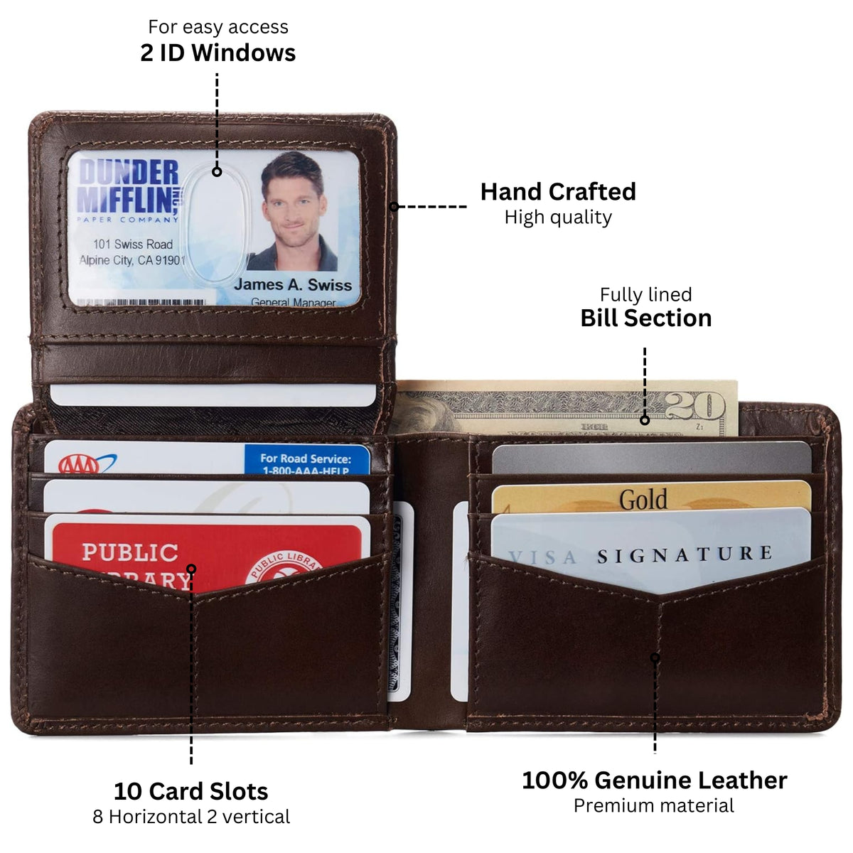 Alpine Swiss Connor Executive Bifold Wallet – Glossy Nappa Brown