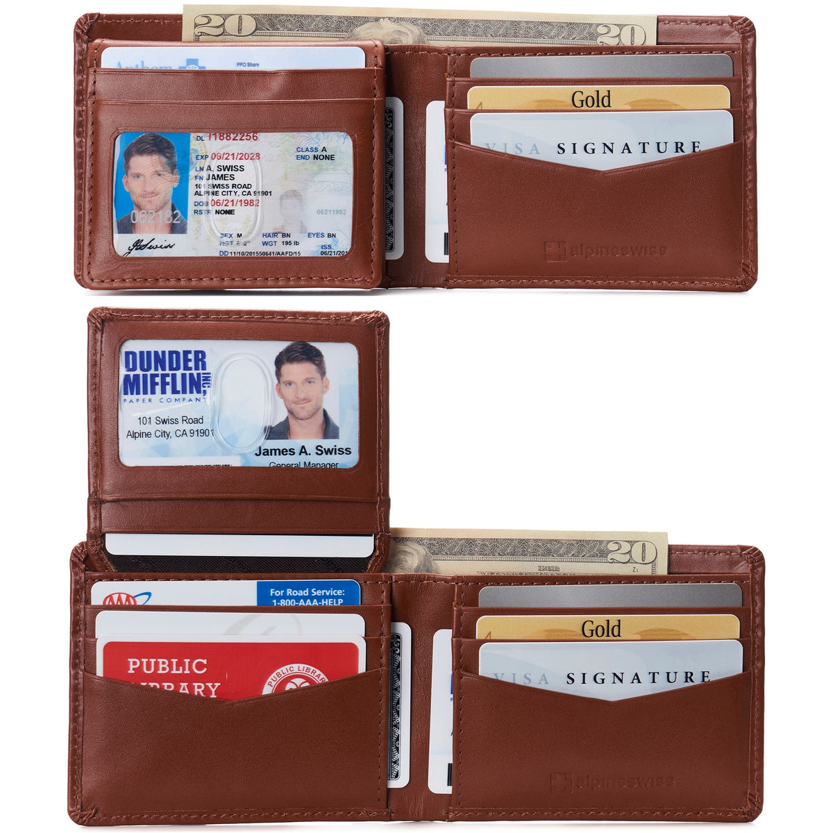 Alpine Swiss Connor Executive Bifold Wallet – Smooth Finish Tan