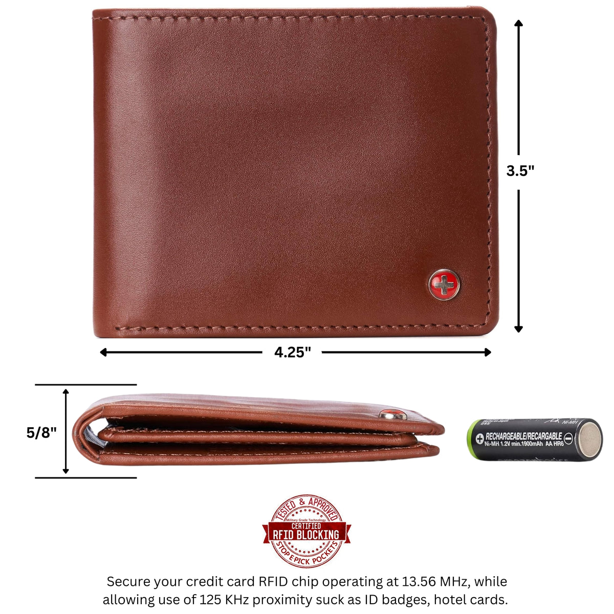Alpine Swiss Connor Executive Bifold Wallet – Smooth Finish Tan