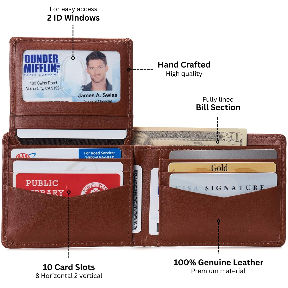 Alpine Swiss Connor Executive Bifold Wallet – Smooth Finish Tan