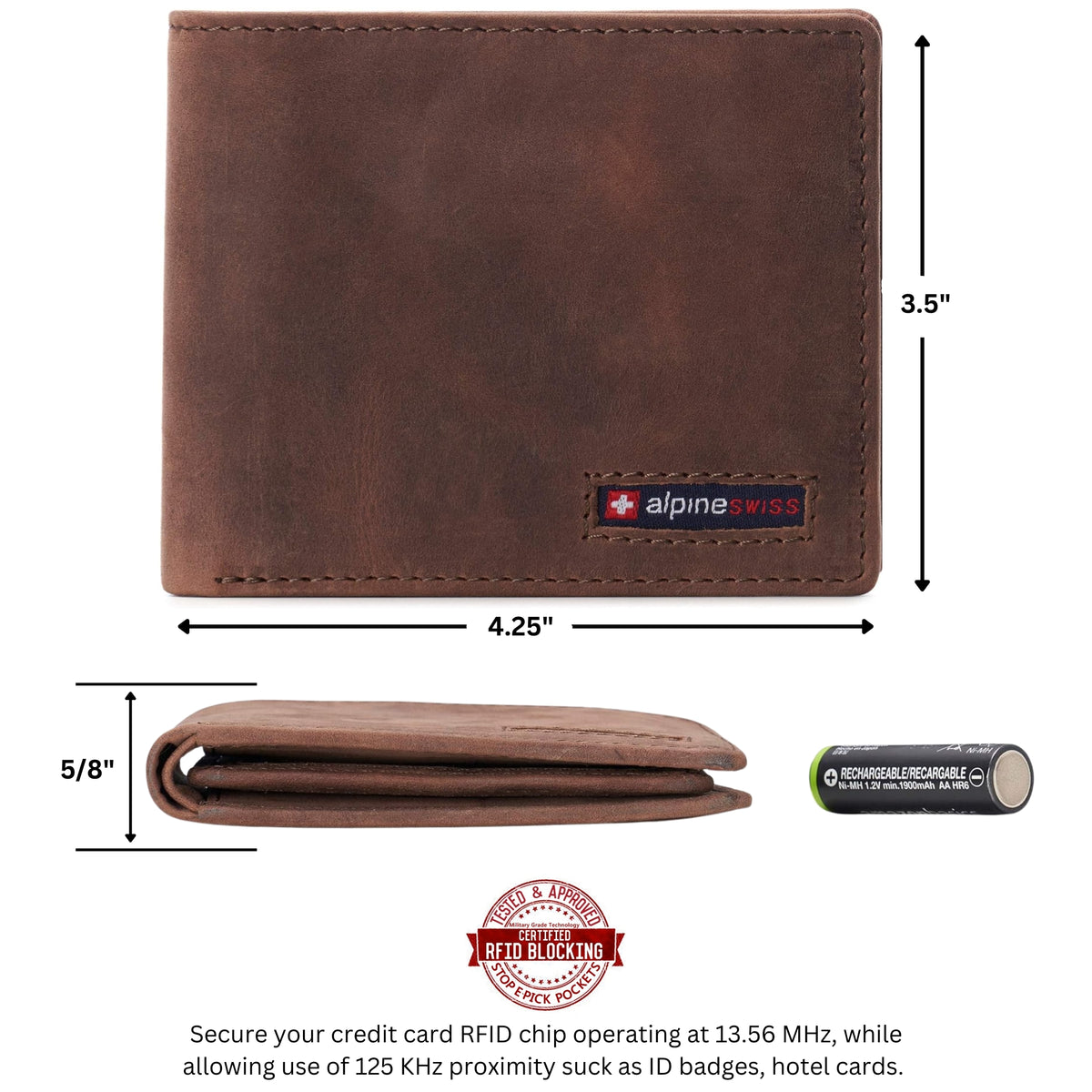 Alpine Swiss Connor Executive Bifold Wallet – Nubuck Tan