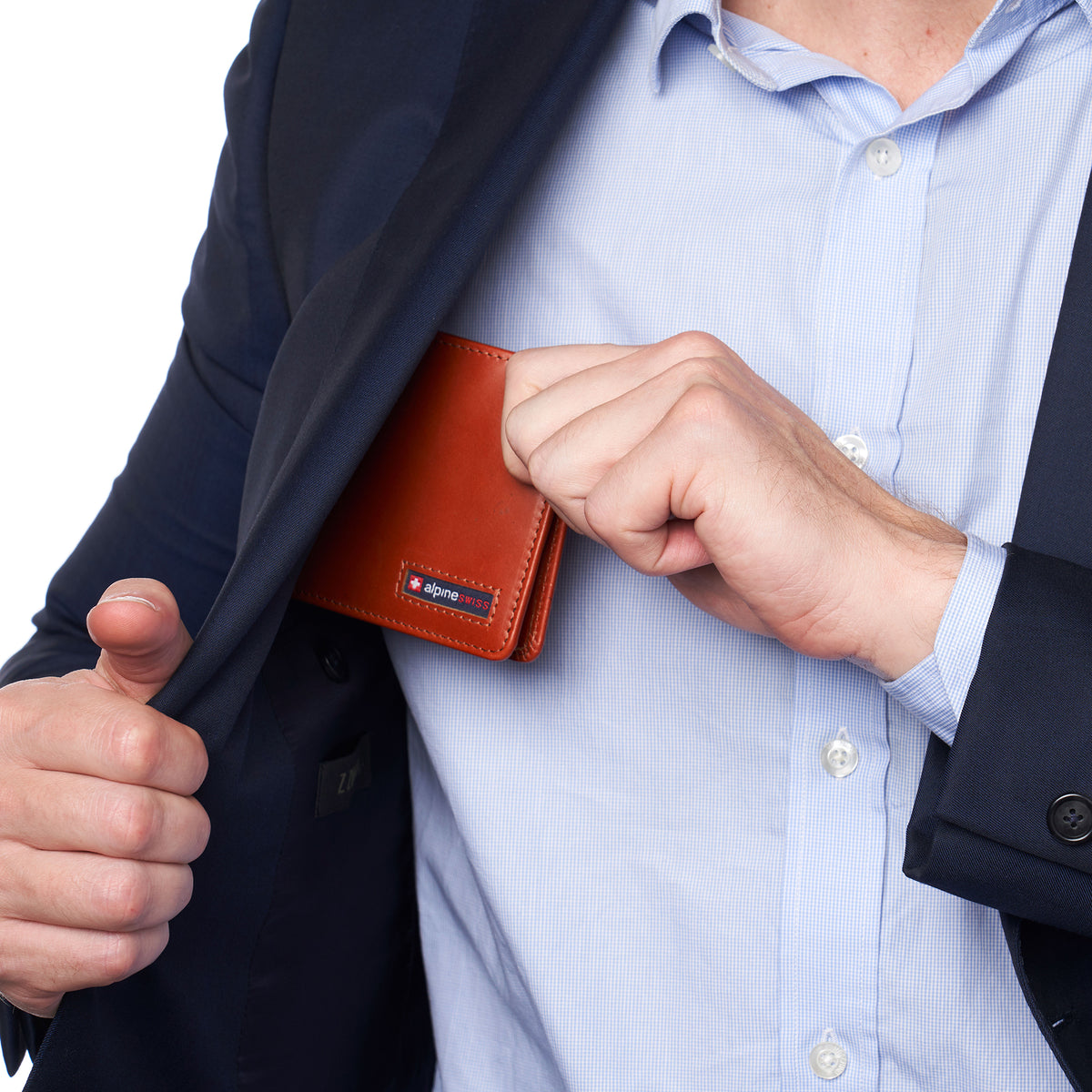 Alpine Swiss Connor Executive Bifold Wallet – Glossy Nappa Tan