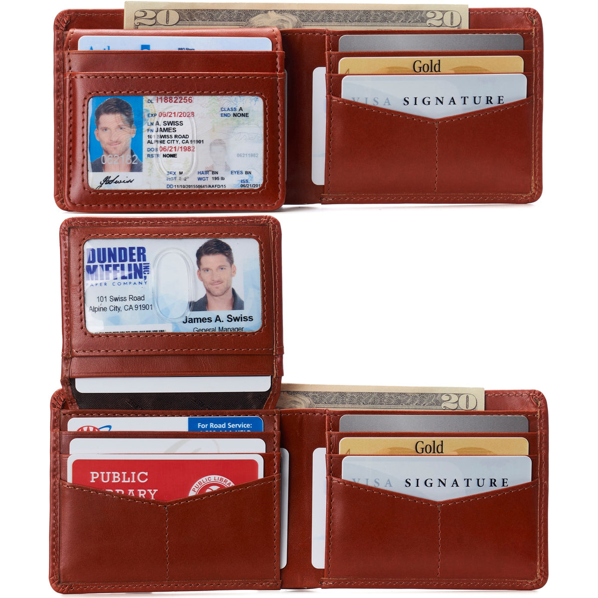 Alpine Swiss Connor Executive Bifold Wallet – Glossy Nappa Tan