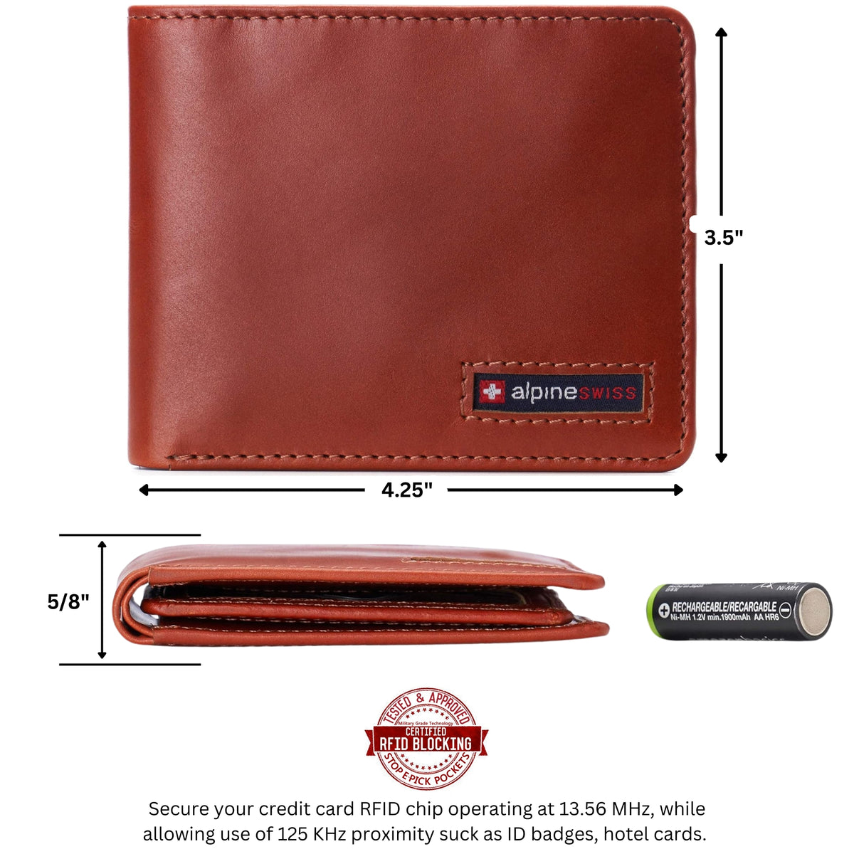 Alpine Swiss Connor Executive Bifold Wallet – Glossy Nappa Tan