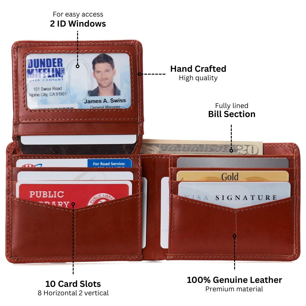 Alpine Swiss Connor Executive Bifold Wallet – Glossy Nappa Tan