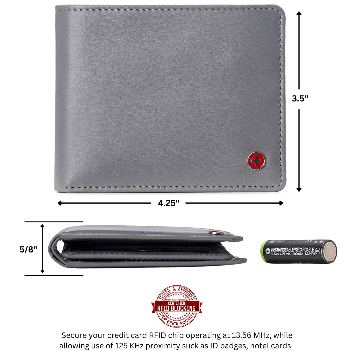 Alpine Swiss Connor Executive Bifold Wallet – Smooth Finish Gray