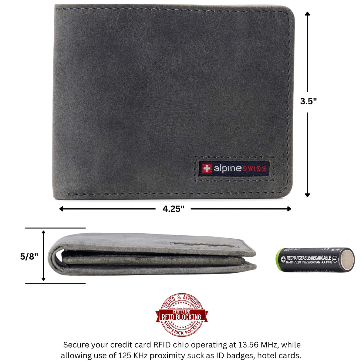 Alpine Swiss Connor Executive Bifold Wallet – Nubuck Gray