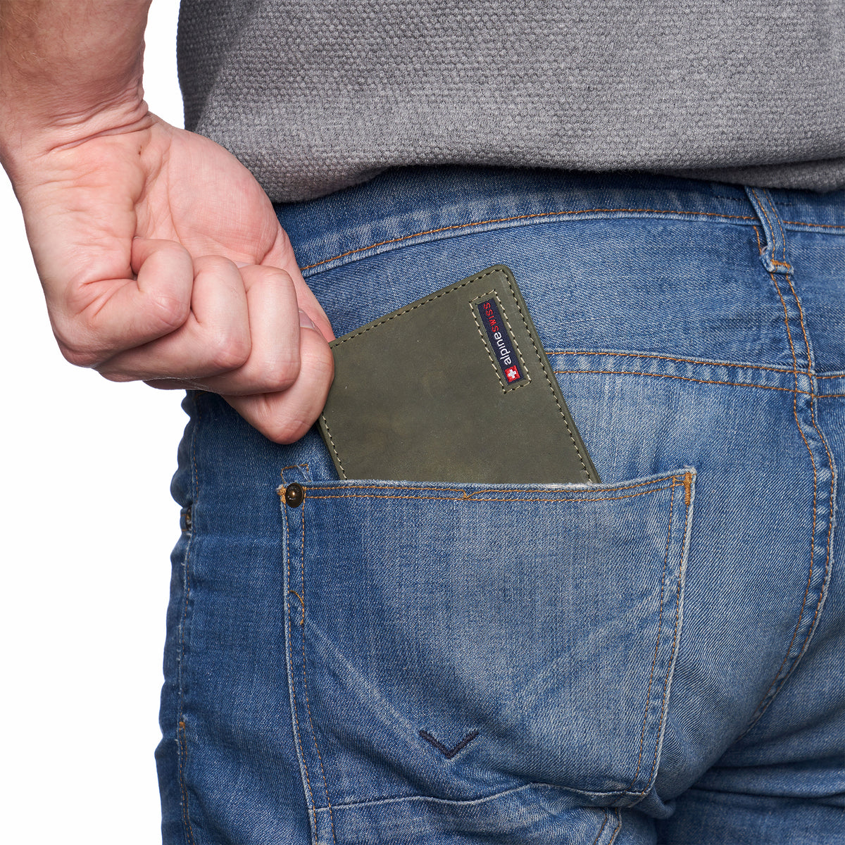 Alpine Swiss Connor Executive Bifold Wallet – Nubuck Olive