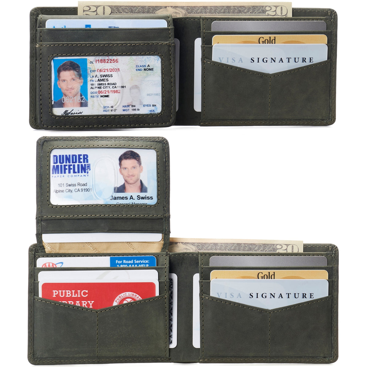 Alpine Swiss Connor Executive Bifold Wallet – Nubuck Olive