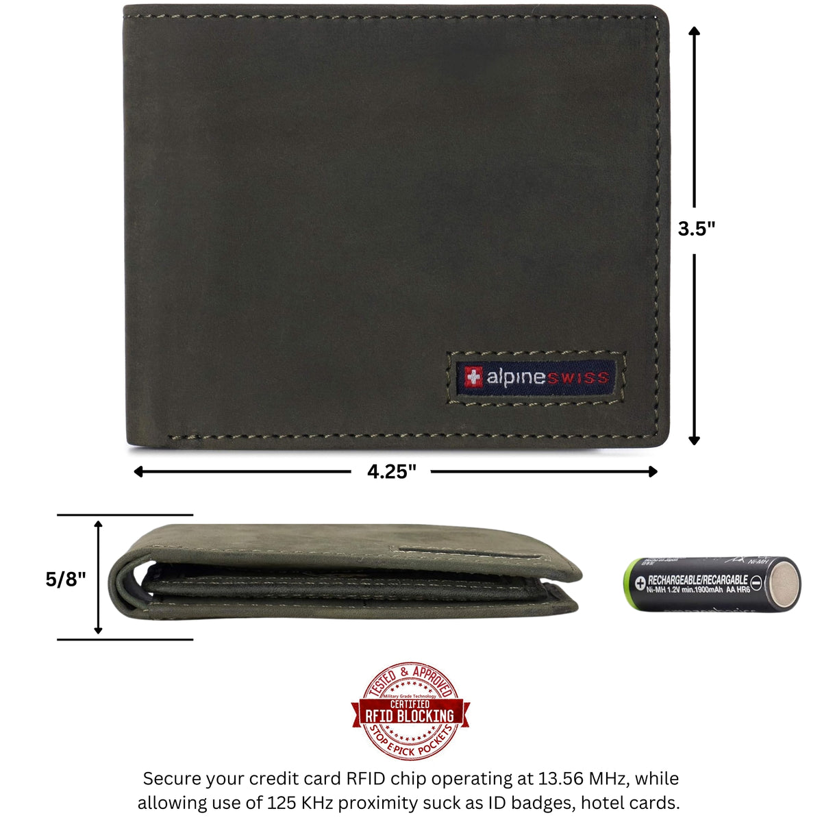 Alpine Swiss Connor Executive Bifold Wallet – Nubuck Olive