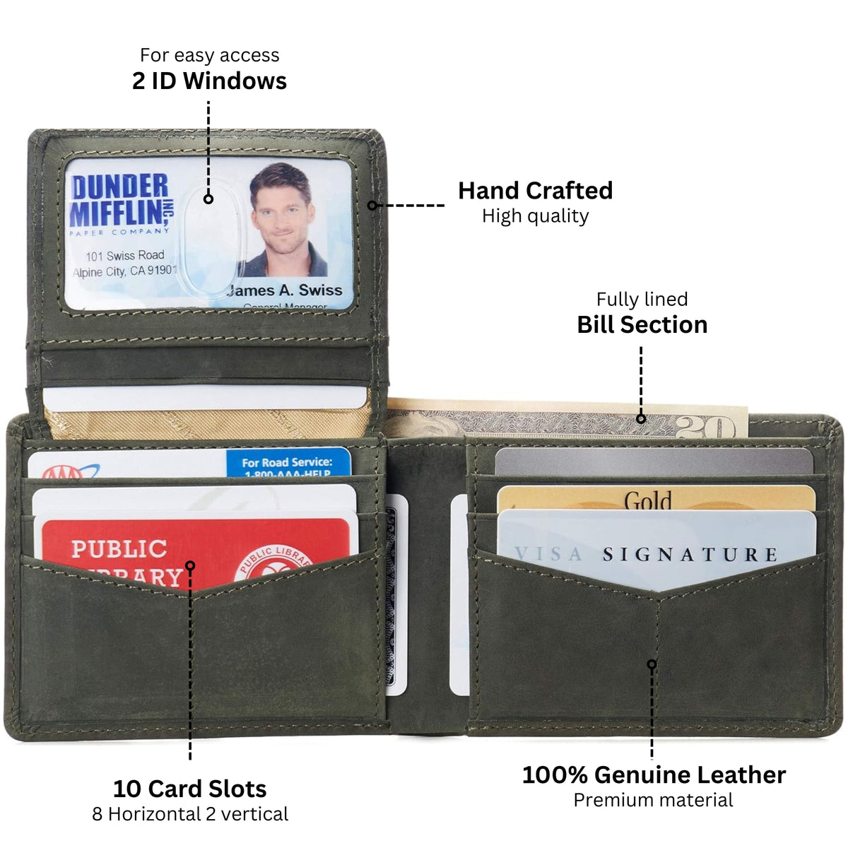 Alpine Swiss Connor Executive Bifold Wallet – Nubuck Olive